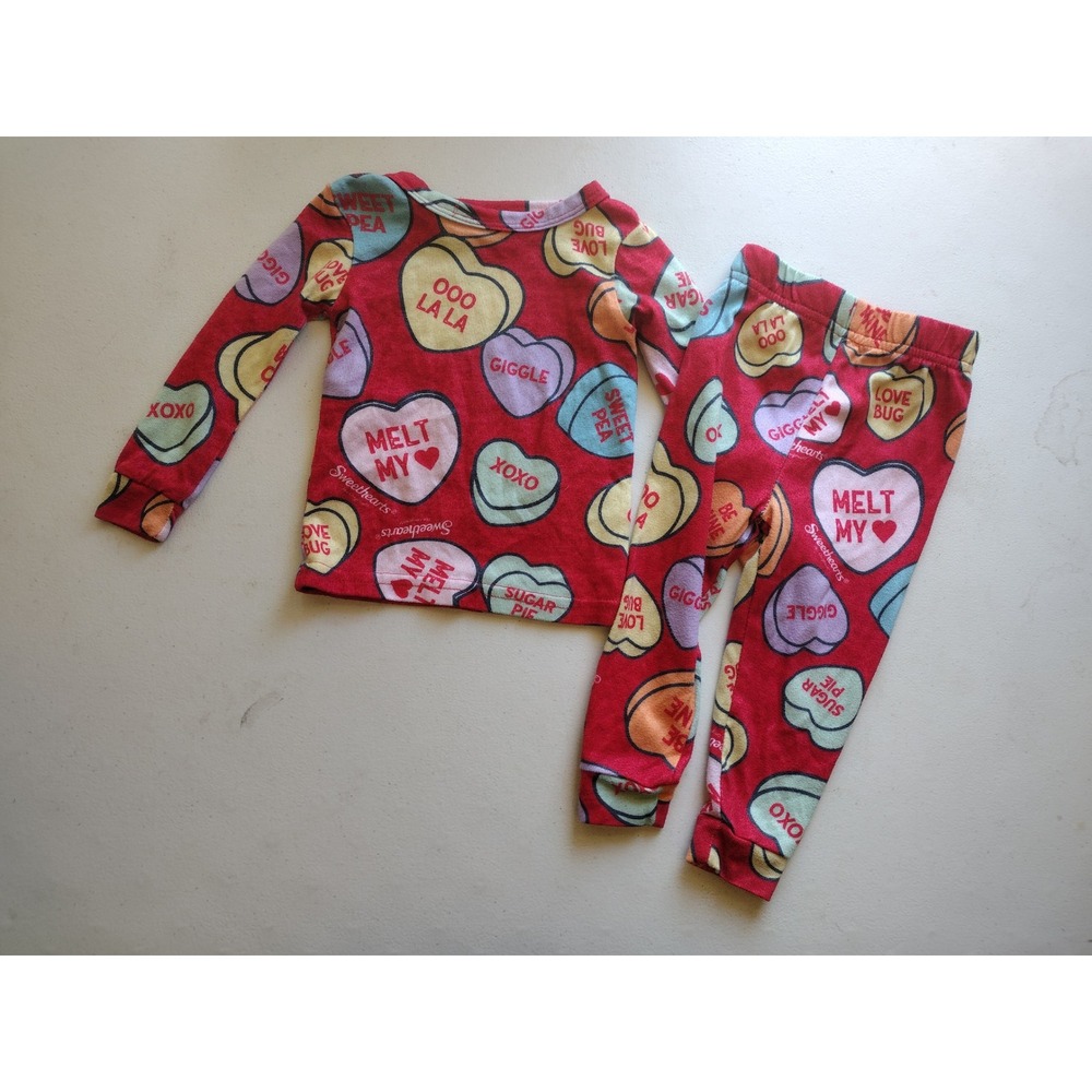 Sweethearts Candy‎ Conversation Hearts Pajama Set Red Toddler 2T Valentine's Day